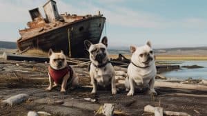 A vibrant dog park bathed in sunlight features abundant greenery with mature trees, offering ample shade for leisurely outdoor activities. In the distance is a well-equipped playground that presents an additional activity area. An inviting picnic table spreads out nearby, ideal for enjoying meals al fresco or taking relaxing breaks from play. A neatly-placed trash bin aids in maintaining the park's cleanliness for everyone's enjoyment. Dominating the scene is a generously wide dirt path gracefully curving through the expanse of grass, promising exploratory walks and lively fetch games.