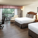 A vibrant dog park bathed in sunlight features abundant greenery with mature trees, offering ample shade for leisurely outdoor activities. In the distance is a well-equipped playground that presents an additional activity area. An inviting picnic table spreads out nearby, ideal for enjoying meals al fresco or taking relaxing breaks from play. A neatly-placed trash bin aids in maintaining the park's cleanliness for everyone's enjoyment. Dominating the scene is a generously wide dirt path gracefully curving through the expanse of grass, promising exploratory walks and lively fetch games.