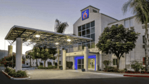 A vibrant dog park bathed in sunlight features abundant greenery with mature trees, offering ample shade for leisurely outdoor activities. In the distance is a well-equipped playground that presents an additional activity area. An inviting picnic table spreads out nearby, ideal for enjoying meals al fresco or taking relaxing breaks from play. A neatly-placed trash bin aids in maintaining the park's cleanliness for everyone's enjoyment. Dominating the scene is a generously wide dirt path gracefully curving through the expanse of grass, promising exploratory walks and lively fetch games.