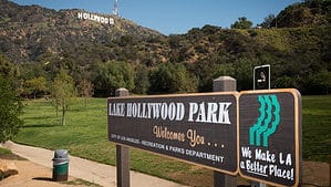 A vibrant dog park bathed in sunlight features abundant greenery with mature trees, offering ample shade for leisurely outdoor activities. In the distance is a well-equipped playground that presents an additional activity area. An inviting picnic table spreads out nearby, ideal for enjoying meals al fresco or taking relaxing breaks from play. A neatly-placed trash bin aids in maintaining the park's cleanliness for everyone's enjoyment. Dominating the scene is a generously wide dirt path gracefully curving through the expanse of grass, promising exploratory walks and lively fetch games.