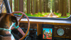 A vibrant dog park bathed in sunlight features abundant greenery with mature trees, offering ample shade for leisurely outdoor activities. In the distance is a well-equipped playground that presents an additional activity area. An inviting picnic table spreads out nearby, ideal for enjoying meals al fresco or taking relaxing breaks from play. A neatly-placed trash bin aids in maintaining the park's cleanliness for everyone's enjoyment. Dominating the scene is a generously wide dirt path gracefully curving through the expanse of grass, promising exploratory walks and lively fetch games.