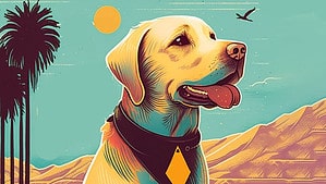 A vibrant dog park bathed in sunlight features abundant greenery with mature trees, offering ample shade for leisurely outdoor activities. In the distance is a well-equipped playground that presents an additional activity area. An inviting picnic table spreads out nearby, ideal for enjoying meals al fresco or taking relaxing breaks from play. A neatly-placed trash bin aids in maintaining the park's cleanliness for everyone's enjoyment. Dominating the scene is a generously wide dirt path gracefully curving through the expanse of grass, promising exploratory walks and lively fetch games.