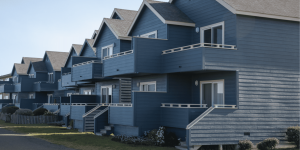 A vibrant dog park bathed in sunlight features abundant greenery with mature trees, offering ample shade for leisurely outdoor activities. In the distance is a well-equipped playground that presents an additional activity area. An inviting picnic table spreads out nearby, ideal for enjoying meals al fresco or taking relaxing breaks from play. A neatly-placed trash bin aids in maintaining the park's cleanliness for everyone's enjoyment. Dominating the scene is a generously wide dirt path gracefully curving through the expanse of grass, promising exploratory walks and lively fetch games.