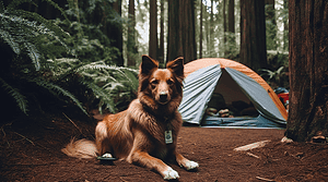A vibrant dog park bathed in sunlight features abundant greenery with mature trees, offering ample shade for leisurely outdoor activities. In the distance is a well-equipped playground that presents an additional activity area. An inviting picnic table spreads out nearby, ideal for enjoying meals al fresco or taking relaxing breaks from play. A neatly-placed trash bin aids in maintaining the park's cleanliness for everyone's enjoyment. Dominating the scene is a generously wide dirt path gracefully curving through the expanse of grass, promising exploratory walks and lively fetch games.