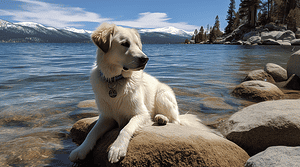 A vibrant dog park bathed in sunlight features abundant greenery with mature trees, offering ample shade for leisurely outdoor activities. In the distance is a well-equipped playground that presents an additional activity area. An inviting picnic table spreads out nearby, ideal for enjoying meals al fresco or taking relaxing breaks from play. A neatly-placed trash bin aids in maintaining the park's cleanliness for everyone's enjoyment. Dominating the scene is a generously wide dirt path gracefully curving through the expanse of grass, promising exploratory walks and lively fetch games.