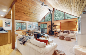 A vibrant dog park bathed in sunlight features abundant greenery with mature trees, offering ample shade for leisurely outdoor activities. In the distance is a well-equipped playground that presents an additional activity area. An inviting picnic table spreads out nearby, ideal for enjoying meals al fresco or taking relaxing breaks from play. A neatly-placed trash bin aids in maintaining the park's cleanliness for everyone's enjoyment. Dominating the scene is a generously wide dirt path gracefully curving through the expanse of grass, promising exploratory walks and lively fetch games.