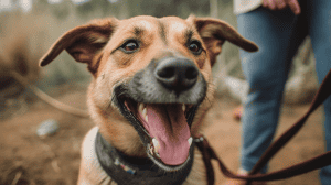 A vibrant dog park bathed in sunlight features abundant greenery with mature trees, offering ample shade for leisurely outdoor activities. In the distance is a well-equipped playground that presents an additional activity area. An inviting picnic table spreads out nearby, ideal for enjoying meals al fresco or taking relaxing breaks from play. A neatly-placed trash bin aids in maintaining the park's cleanliness for everyone's enjoyment. Dominating the scene is a generously wide dirt path gracefully curving through the expanse of grass, promising exploratory walks and lively fetch games.