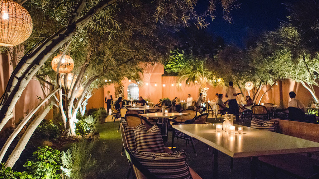 patio at Pink Cabana in Palm Springs