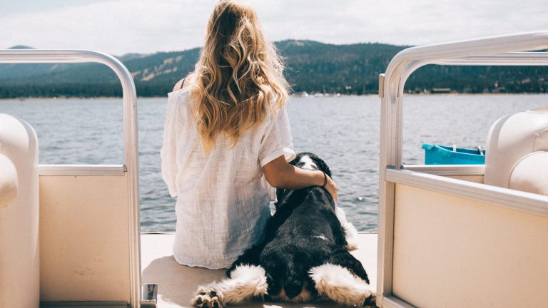 Woman and dog at Big Bear Lake